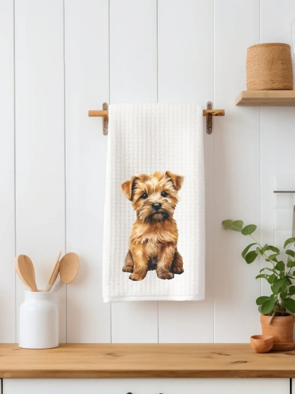 Norfolk Terrier Puppy Waffle Weave Decorative Kitchen Tea Towel